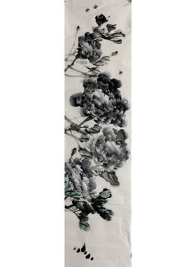 纯手绘国画墨香村四尺对开花鸟画