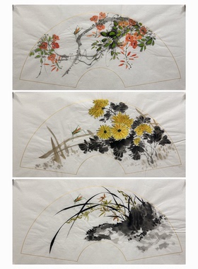 墨香村玄关国画扇面字画花鸟纯手绘四尺四开花鸟画MX5060101-20