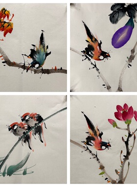 国画墨香村纯手绘少昂花鸟画