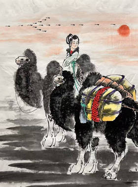 68X68厘米装饰国画批发纯手绘四尺斗方人物画骆驼ME5101201-15