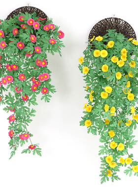 假花仿真花摆设挂墙上墙花挂装饰花小雏菊壁挂式挂墙吊兰吊篮塑料