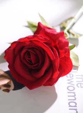 高档单支仿真玫瑰花假花绢花绒布花拍照摄影道具背景插花装饰