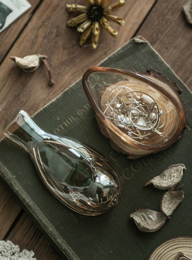 首饰收纳盒复古琥珀色小鸟玻璃耳环耳钉戒指项链儿童发饰手饰品罐