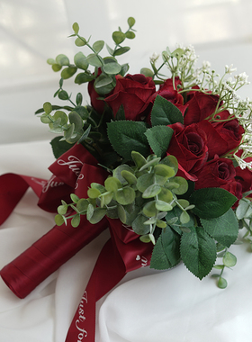 仿真手捧花高档红玫瑰新娘婚礼婚庆装饰婚纱秀禾手拿领证居家摆件