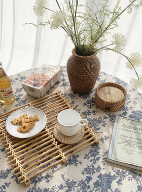 ins同款复古蓝色碎花桌布拍照背景布 田园风户外露营野餐布茶几布