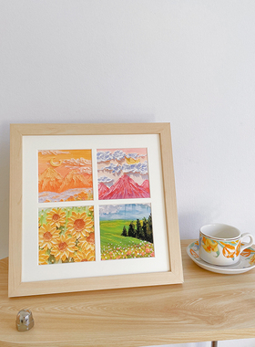 ins风简约油画棒系列四宫格实木相框画 宿舍卧室桌面装饰摆件道具