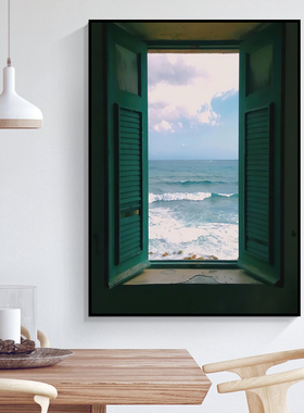 北欧现代风景窗户海景挂画小众轻奢艺术玄关装饰画 ins风壁画摆件
