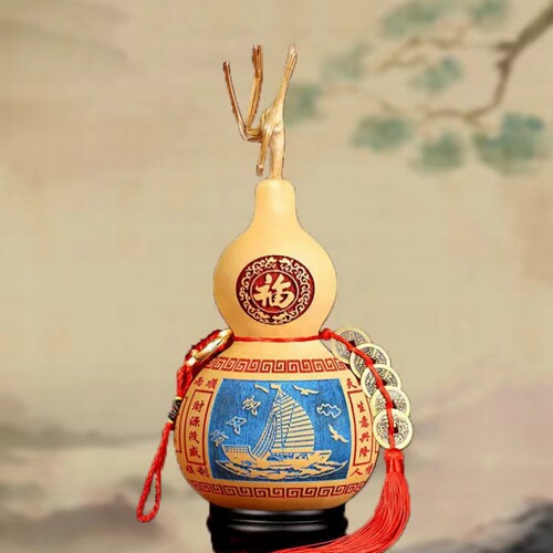 葫芦摆件天然朱砂葫芦挂件五福入户门大葫芦门对门五帝钱玄关客厅 - 图2