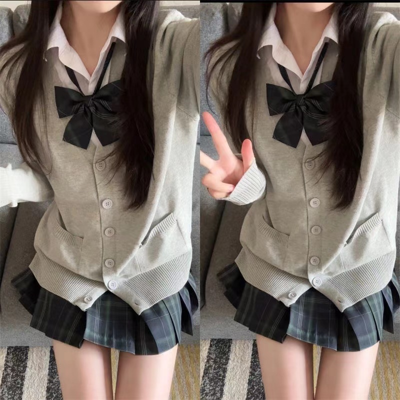 日系jk原创正版针织制服小个子春秋校供长袖毛衣开衫学院外套秋冬-图1