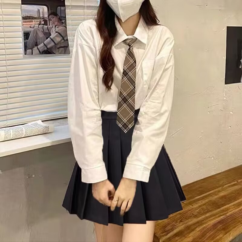 白色长袖衬衫女学院风JK领带内搭外穿百搭上衣新款韩版宽松学生潮