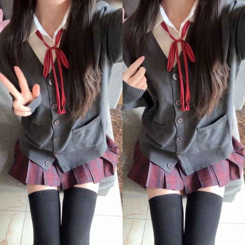 日系jk原创正版针织制服小个子春秋校供长袖毛衣开衫学院外套秋冬-图0