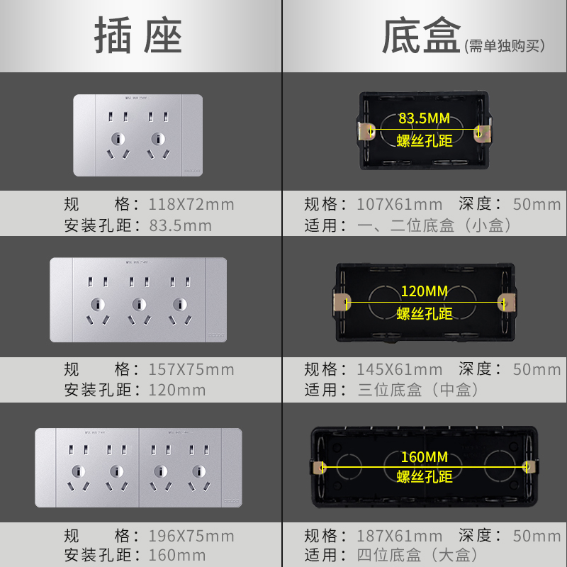 德力西118型厨房专用插座长插座开关面板奢多孔电器插座轻流沙银 - 图3