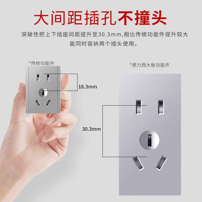 德力西118型厨房专用插座长插座开关面板奢多孔电器插座轻流沙银 - 图2