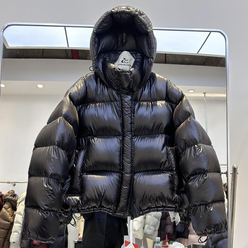 撞色羽绒服女短款亮面免洗面料宽松加厚90白鸭绒北方抗寒保暖外套 - 图1