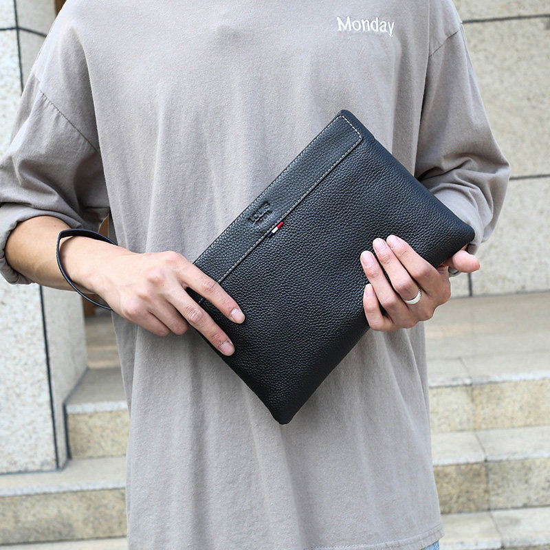 潮男士休闲头层牛皮大容量手拿包 路易贵族男士包袋