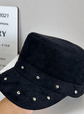 秋季日系复古铆钉贝雷帽显脸小