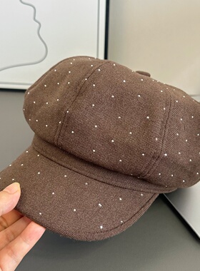 高级感满天星水钻八角贝雷帽女