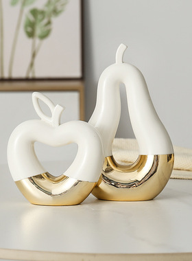 轻奢高颜值电镀金色陶瓷苹果雪梨