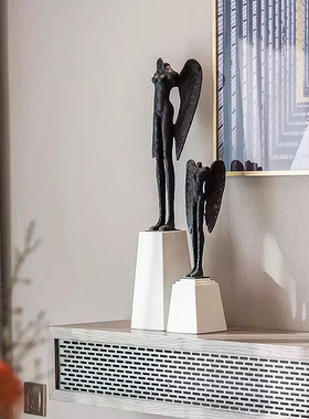 轻奢风门厅金属铸铁天使人物摆件