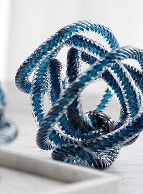 轻奢风蓝色透明琉璃样板间装饰品