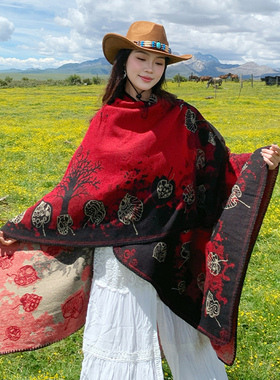 红色披肩外搭女2026新款秋冬学生