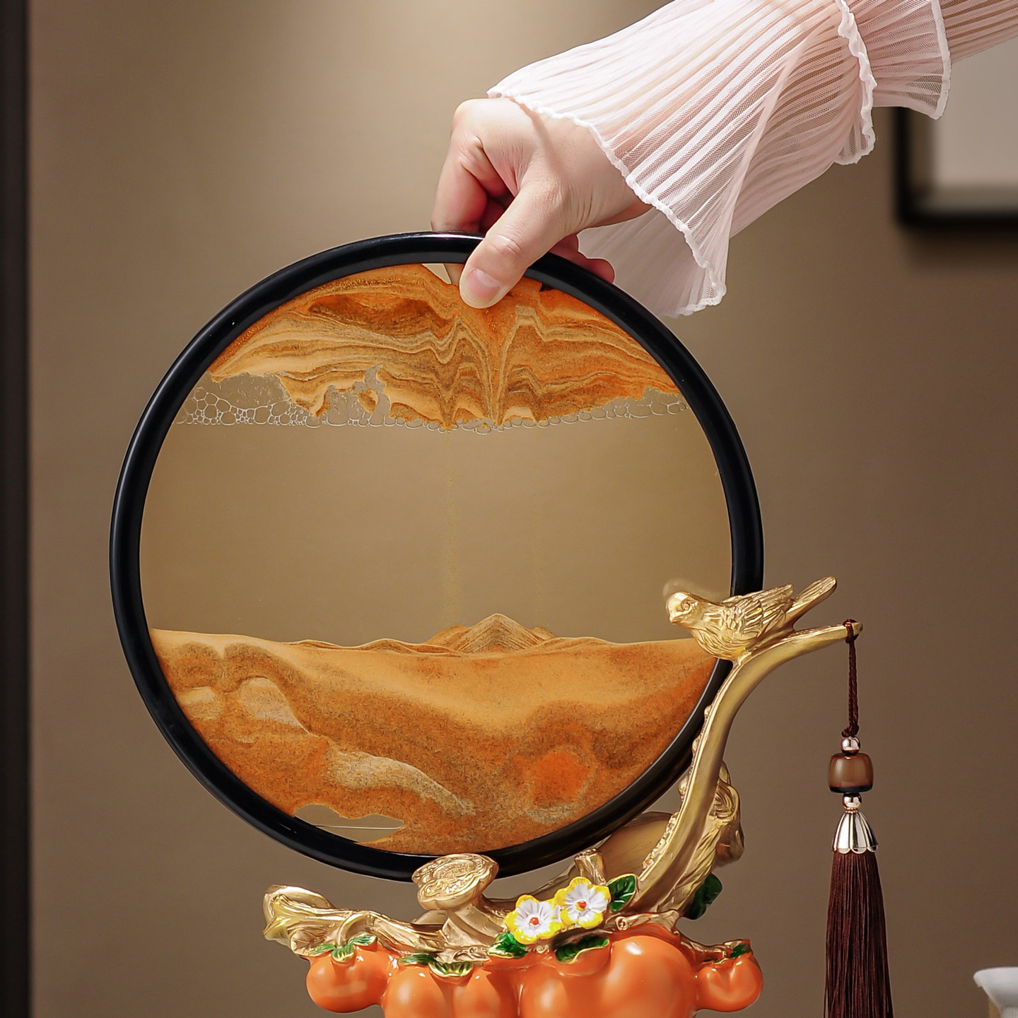 新中式柿柿如意流沙画玄关酒柜电视柜装饰摆件乔迁布置新居礼品,淘宝优惠券,粉丝福利购,淘宝优惠卷