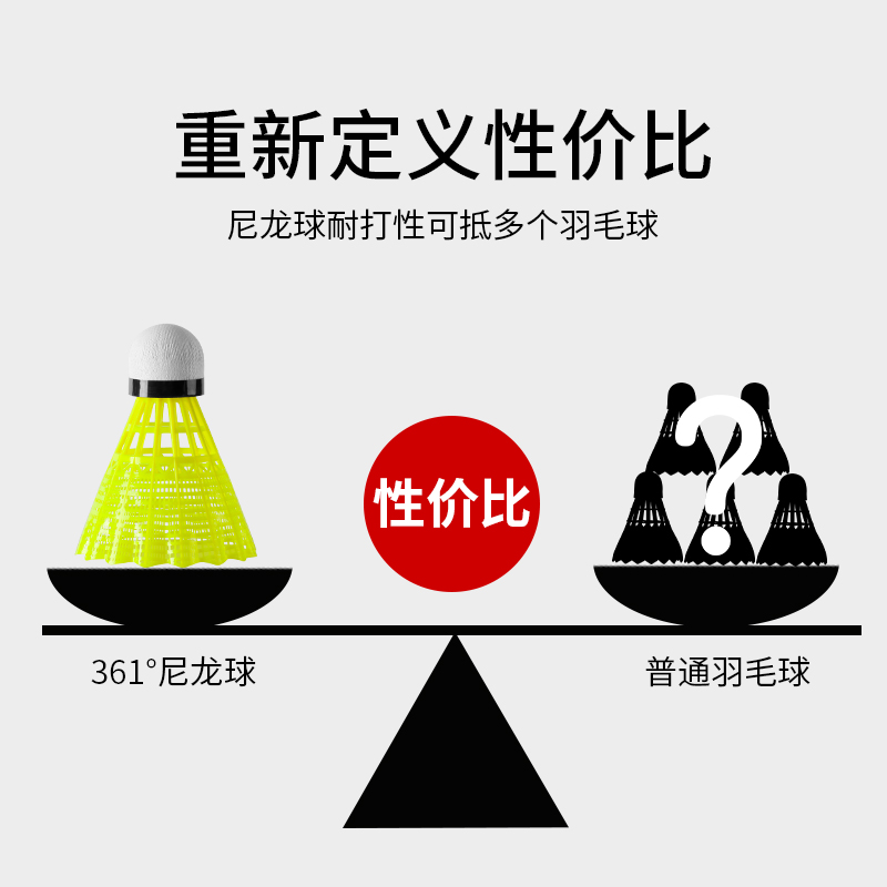 海滨诚品运动户外专营店361度羽毛球尼龙防风塑料耐打不烂训练球六只装室内户外比赛用球3