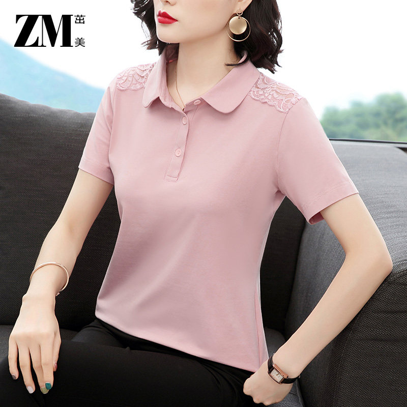 蕾丝夏季短袖洋气娃娃领雷丝polo衫 茁美服饰T恤