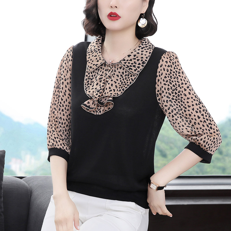 雪纺拼接半袖中年新款女百搭t恤 茁美服饰T恤