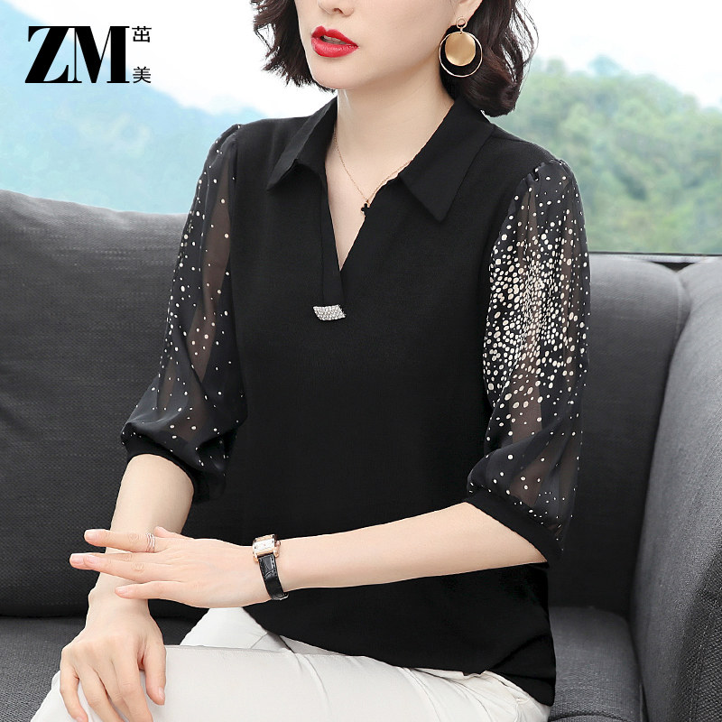 2020新款大码中袖t恤女宽松网纱 茁美服饰T恤