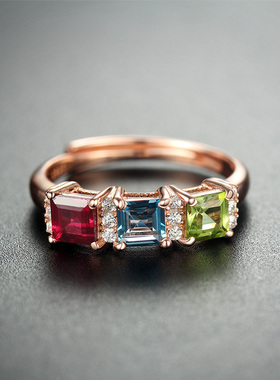 天然橄榄石日韩风925银18K金戒指