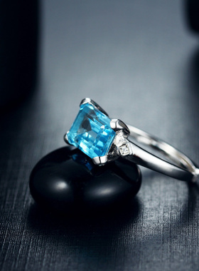 小肥925银镀白金镶嵌托帕石珠宝