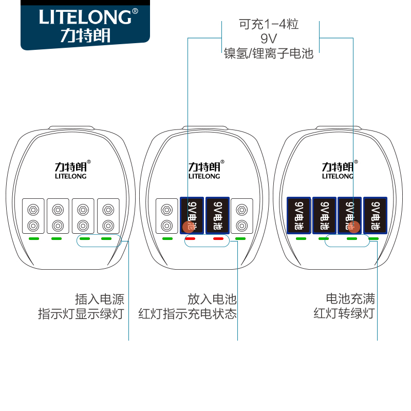 力特朗 9v充电电池 6f22层叠万用表音响测试仪九伏方块可充锂电池大容量触控笔遥控器报警器电池智能充电器 - 图1