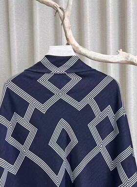 羊绒真丝混纺！古典园林~连中三元几何图案印花围巾披肩舒适百搭