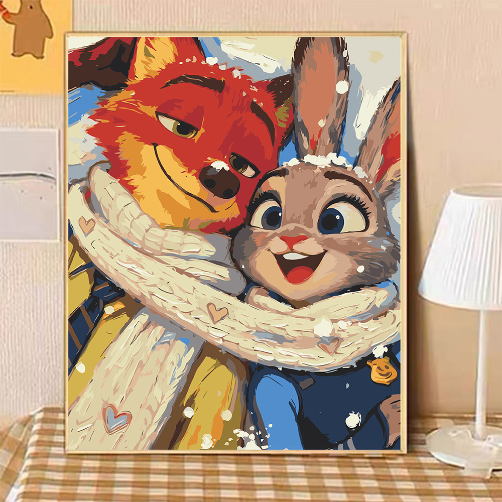 疯狂动物城 卡通手绘画画填色diy数字油画涂色填充装饰画尼克朱迪,淘宝优惠券,粉丝福利购,淘宝优惠卷
