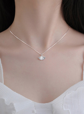 925纯银银杏叶项链轻奢小众叶子