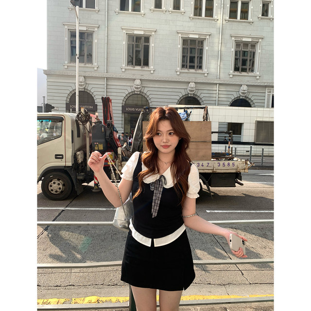 Your Fish Keston Diary Korean fat mm college style ຊຸດກະໂປງແຂນສັ້ນຂອງອັງກິດ ແລະ summer