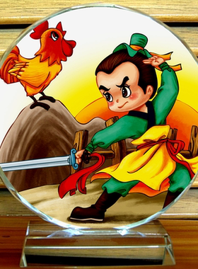 闻鸡起舞摆设纪念品中国古代成语故事礼品祖逖装饰品刘琨水晶摆件