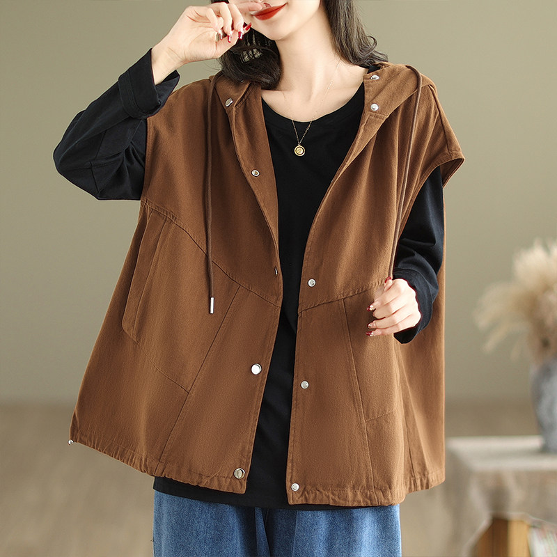 连帽马甲外套女春秋新款设计感小众宽松休闲无袖工装坎肩马夹上衣,淘宝优惠券,粉丝福利购,淘宝优惠卷