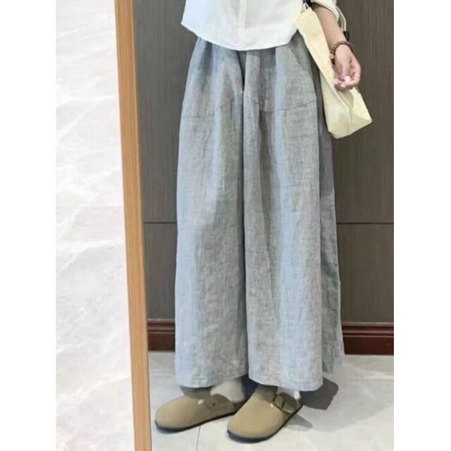 ຜ້າຝ້າຍສີເທົາ retro ຍີ່ປຸ່ນແລະ linen ກາງເກງຂາກວ້າງແລະກະໂປງສໍາລັບແມ່ຍິງໃນຊ່ວງລຶະເບິ່ງຮ້ອນສໍາລັບຂະຫນາດນ້ອຍທີ່ມີໄຂມັນ mm ຝ້າຍວ່າງຂະຫນາດໃຫຍ່ແລະກາງເກງ linen ປົກກະຕິ