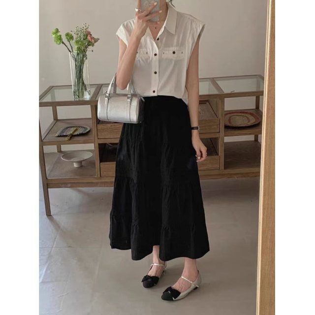 White high-waisted a-line skirt for women in spring and autumn, new style, spliced cake skirt, super fairy style umbrella skirt, tutu skirt