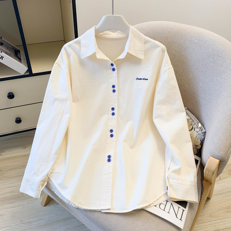 奶黄糖果色撞色双扣刺绣衬衫女春夏韩版洋气减龄宽松百搭外套上衣,淘宝优惠券,粉丝福利购,淘宝优惠卷