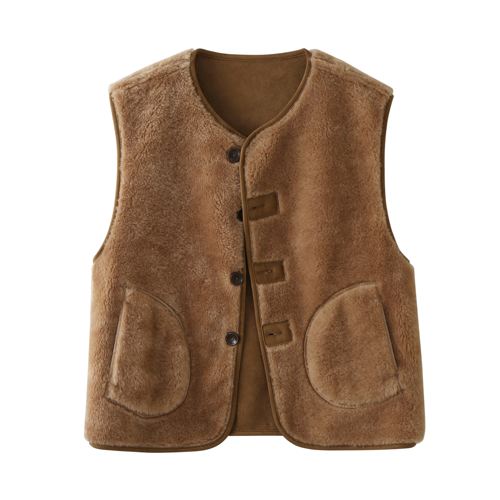 两面穿皮毛一体羊羔毛马甲女秋冬外搭保暖坎肩叠穿无袖麂皮绒外套 - 图0