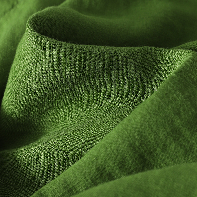 复古洋气绿色亚麻翻领长袖衬衫女早秋新款休闲宽松显瘦开衫上衣潮 - 图2