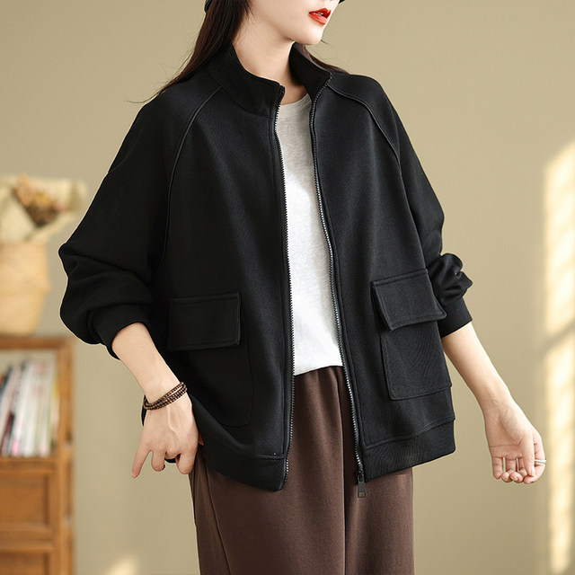 Fashion letter printed sweatshirt jacket for women spring and autumn knitted zipper long-sleeved baseball uniform casual loose jacket top