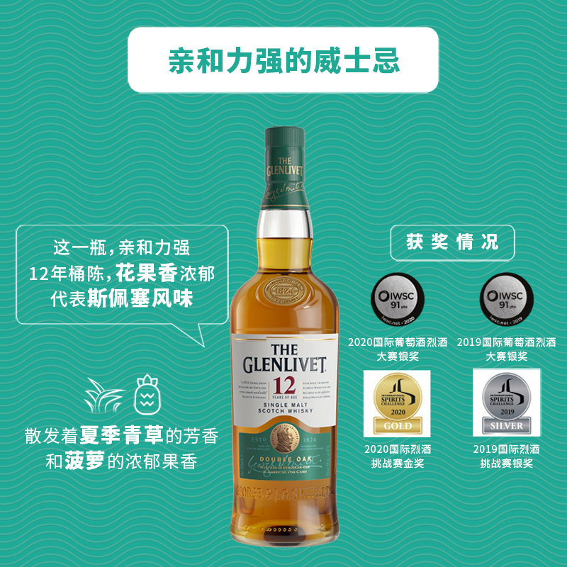 Glenlivet格兰威特12年陈酿单一麦芽苏格兰威士忌700ml进口洋酒,淘宝优惠券,粉丝福利购,淘宝优惠卷