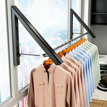 Invisible clothes hanger rod wall-mounted folding and perforated indoor drying rope window balcony telescopic floating window clothes hanger