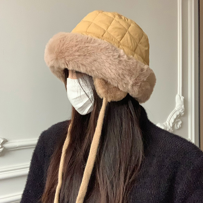 大脸护耳渔夫帽女秋冬季显脸小加绒加厚保暖毛绒盆帽骑车防风帽子,淘宝优惠券,粉丝福利购,淘宝优惠卷