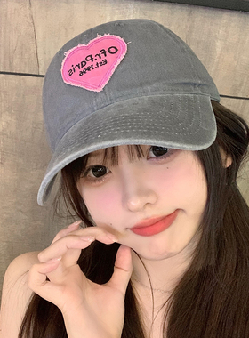 艾佳微爱心水洗棉质鸭舌帽女夏季
