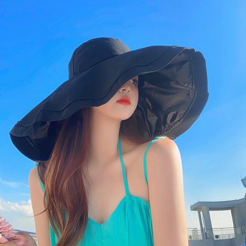 艾佳微日本黑胶防晒帽子女夏天超大檐防紫外线遮阳帽可折叠渔夫帽 - 图2